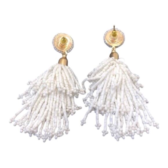 Panacea NIP White Iridescent Glass Beads And Silk Threads Tassel Earrings - Picture 6 of 12